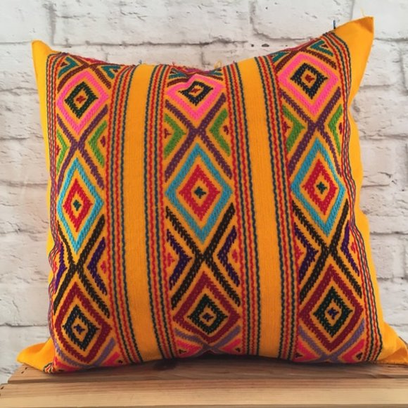 Handmade Hand Embroidered Mexican Pillow Cover - Mexican Home Decor - Picture 1 of 4